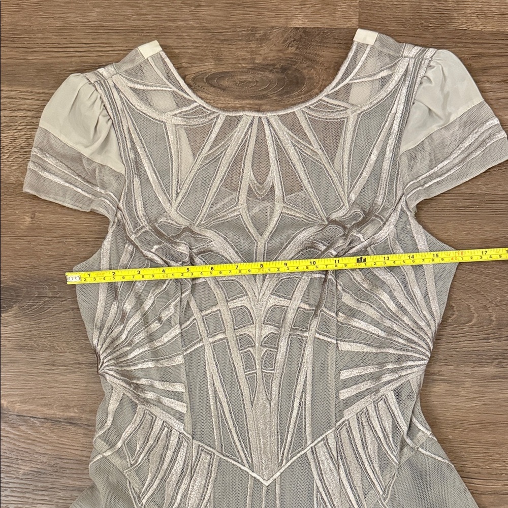 Karen Millen Beige Embroidered Midi Dress with sheer overlay - Picture 3 of 9